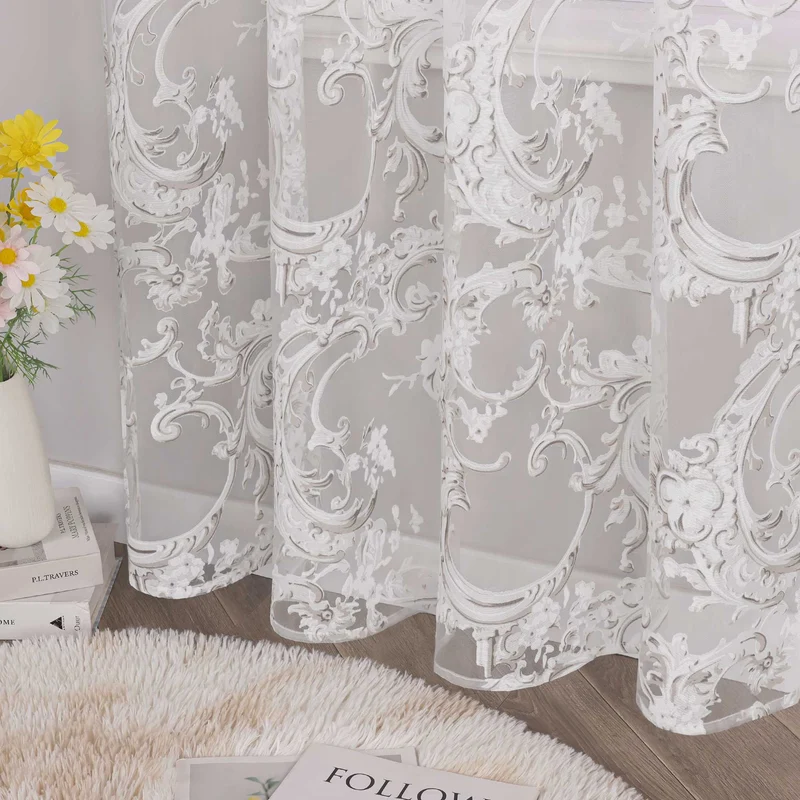Elegante Gardine mit Phönixblütenmuster - Transparenter Voile Ösenschal