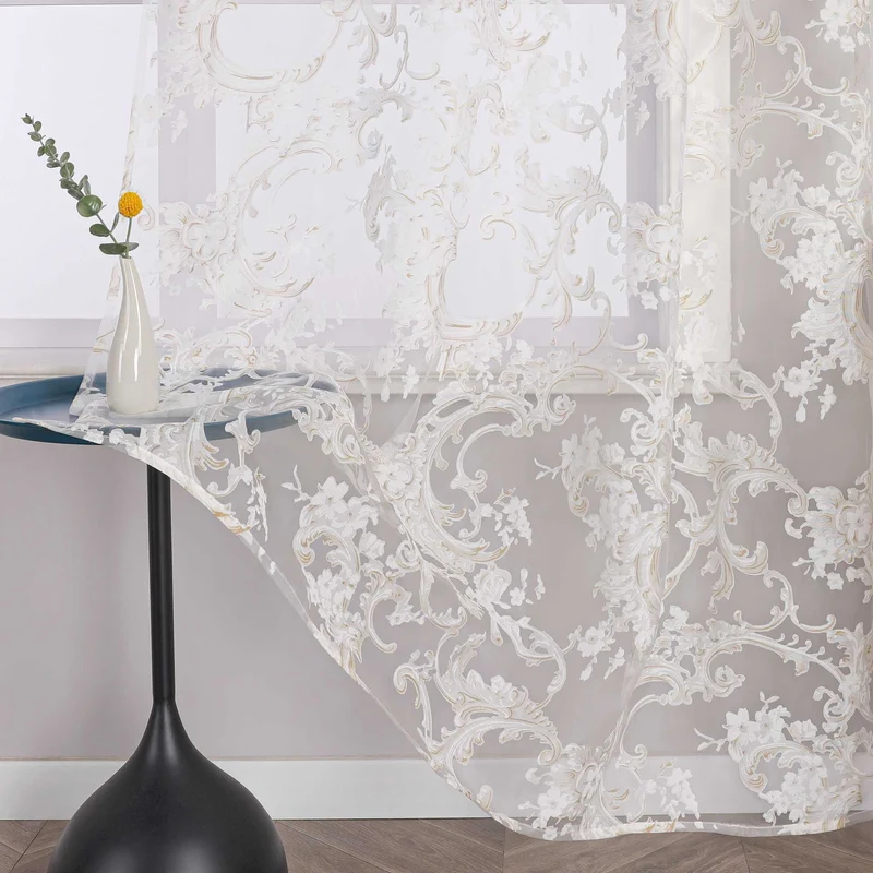 Elegante Gardine mit Phönixblütenmuster - Transparenter Voile Ösenschal