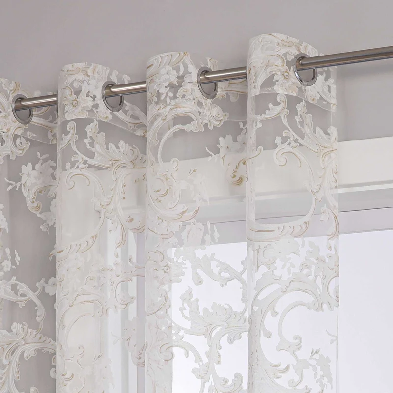 Elegante Gardine mit Phönixblütenmuster - Transparenter Voile Ösenschal