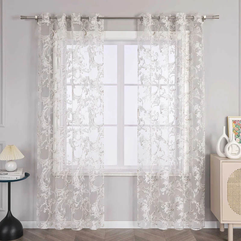 Elegante Gardine mit Phönixblütenmuster - Transparenter Voile Ösenschal