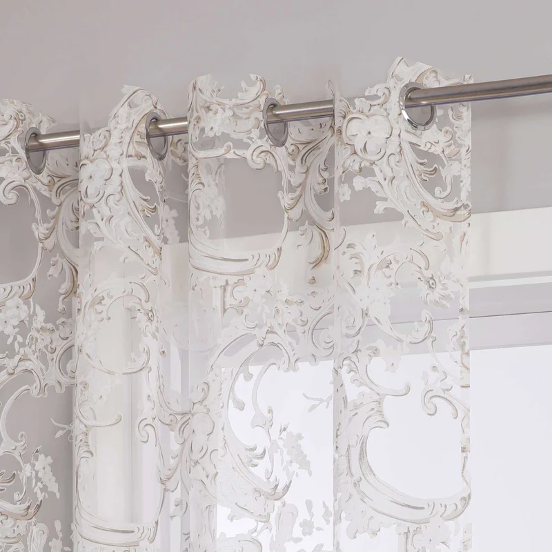 Elegante Gardine mit Phönixblütenmuster - Transparenter Voile Ösenschal