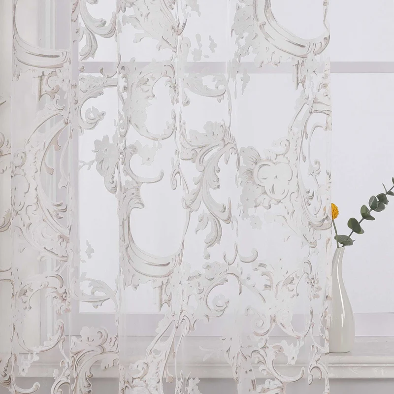 Elegante Gardine mit Phönixblütenmuster - Transparenter Voile Ösenschal