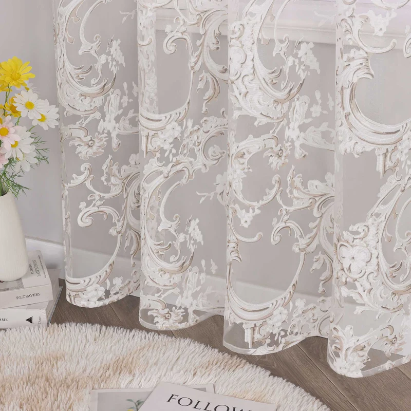 Elegante Gardine mit Phönixblütenmuster - Transparenter Voile Ösenschal