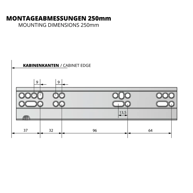 Soft-Close Unterflurführungen Schubladenschienen, Vollauszug 250mm - 600mm
