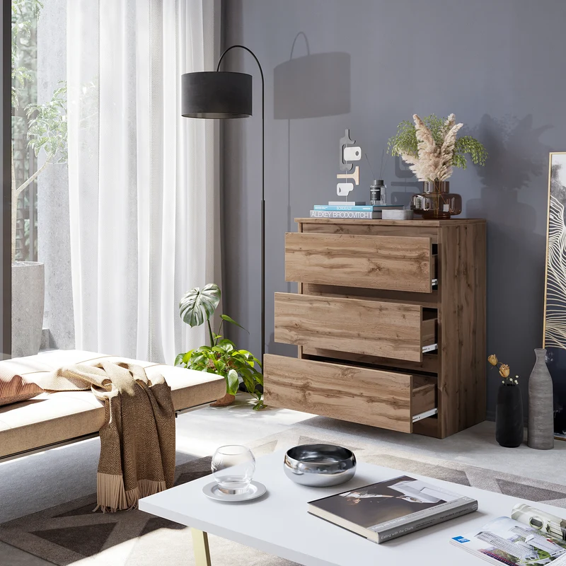 GABRIEL - Kommode / Sideboard mit 3 Schubladen - Wotan Eiche H72cm B60cm T33cm
