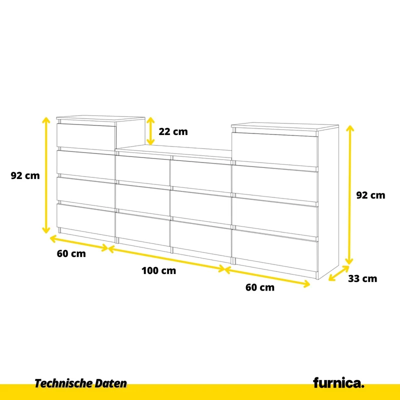 GABRIEL - Kommode / Sideboard mit 14 Schubladen (4+6+4) - Wotan Eiche H92/70cm B220cm T33cm