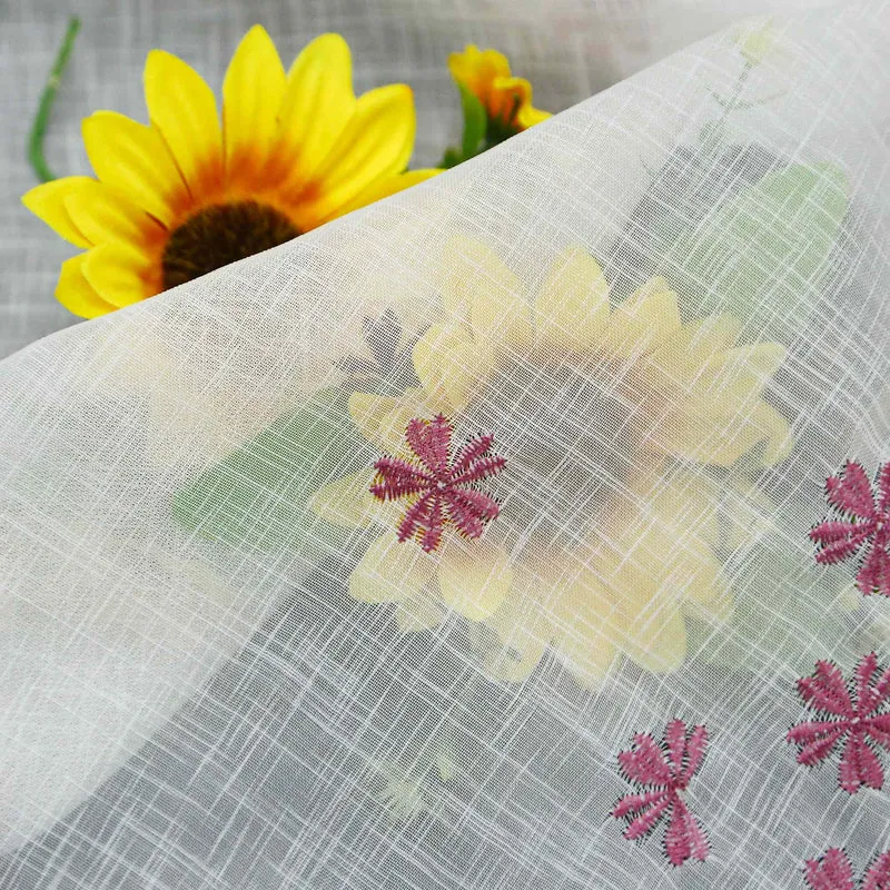 Scheibengardine mit Blumenmuster Stickerei im Landhausstil