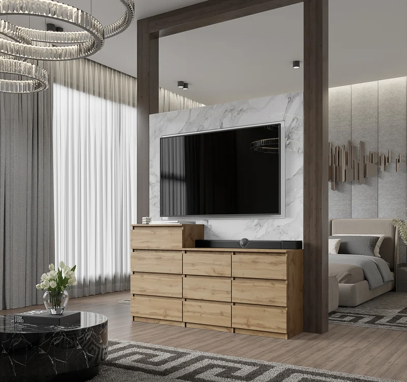 GABRIEL - Kommode / Sideboard mit 10 Schubladen (6+4) - Wotan Eiche H92/70cm B160cm T33cm