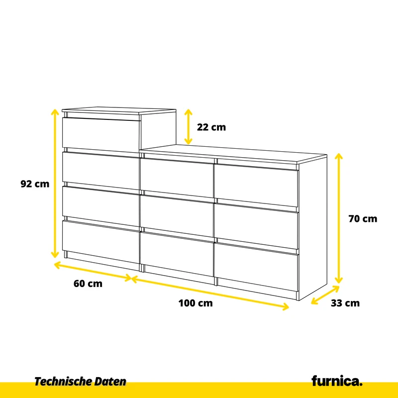 GABRIEL - Kommode / Sideboard mit 10 Schubladen (6+4) - Wotan Eiche H92/70cm B160cm T33cm