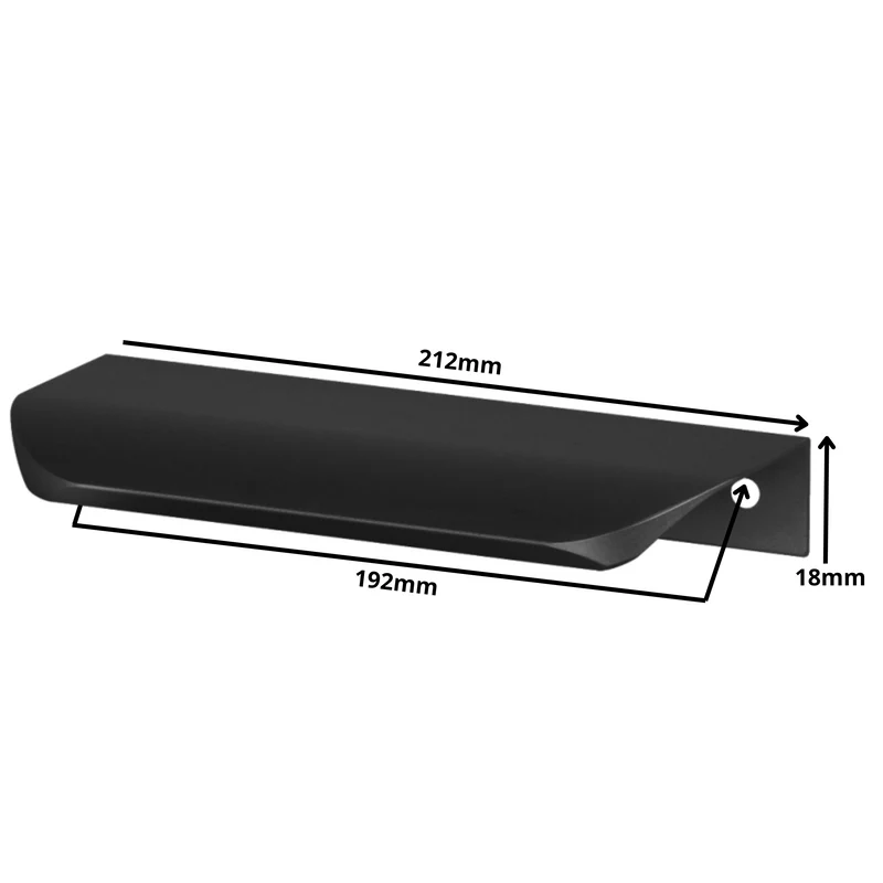 Griffleiste Kantengriff Rund 192mm (212mm Gesamtlänge) - Schwarz Matt