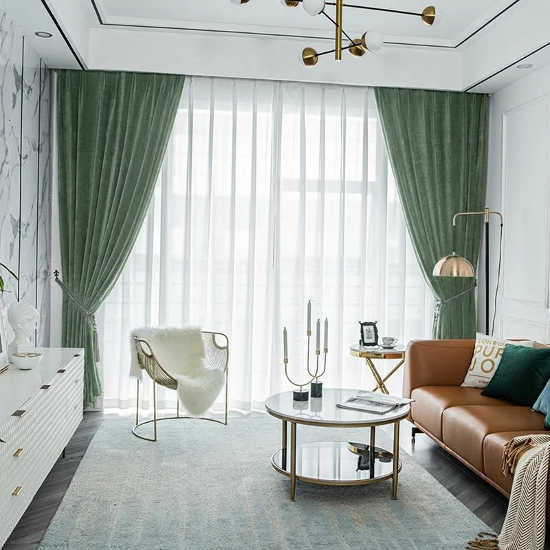Rideau Occultant Velours Vert Sauge Salon