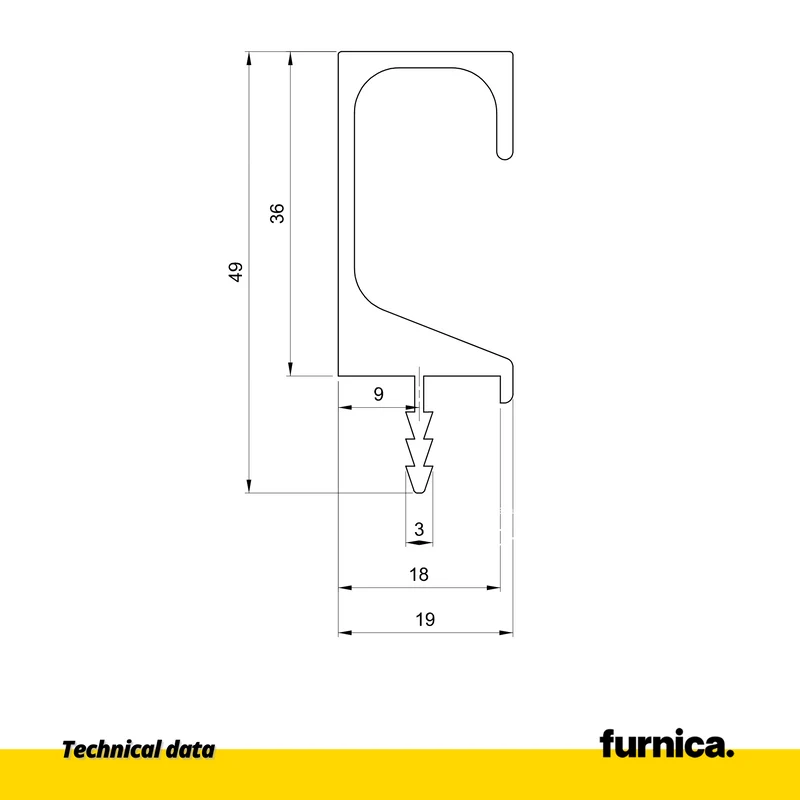 Einbauprofil T18 / 350 cm - Inox Anode