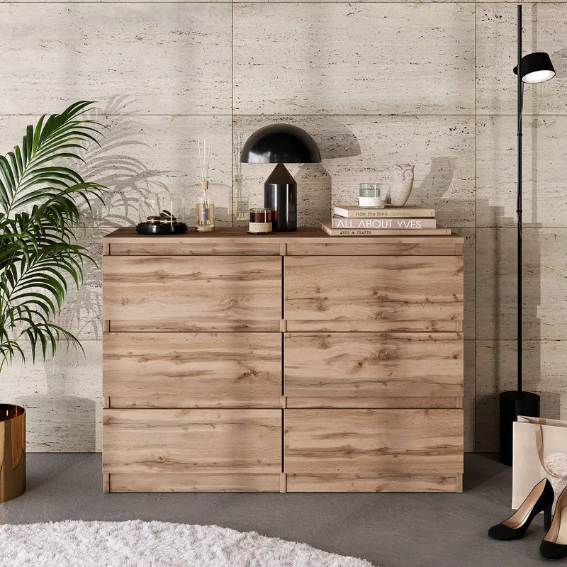 GABRIEL - Kommode / Sideboard mit 6 Schubladen - Wotan Eiche H71cm B100cm T33cm