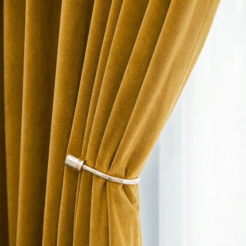 Rideau Occultant Velours Jaune Moutarde Salon