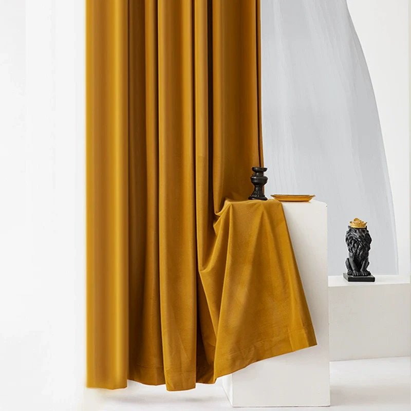 Rideau Occultant Velours Jaune Moutarde Salon