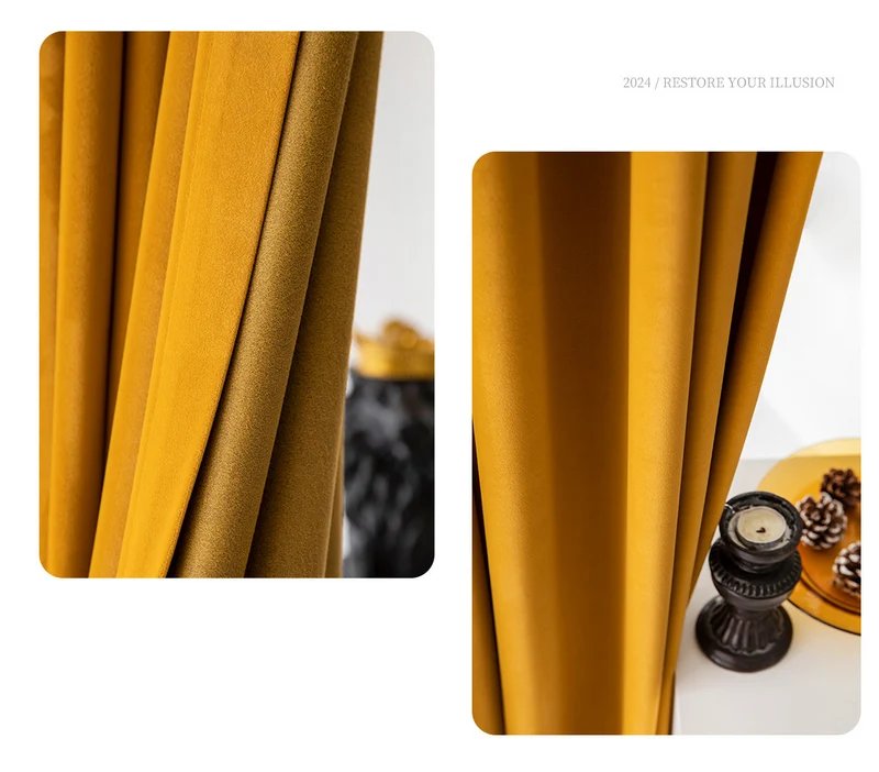 Rideau Occultant Velours Jaune Moutarde Salon