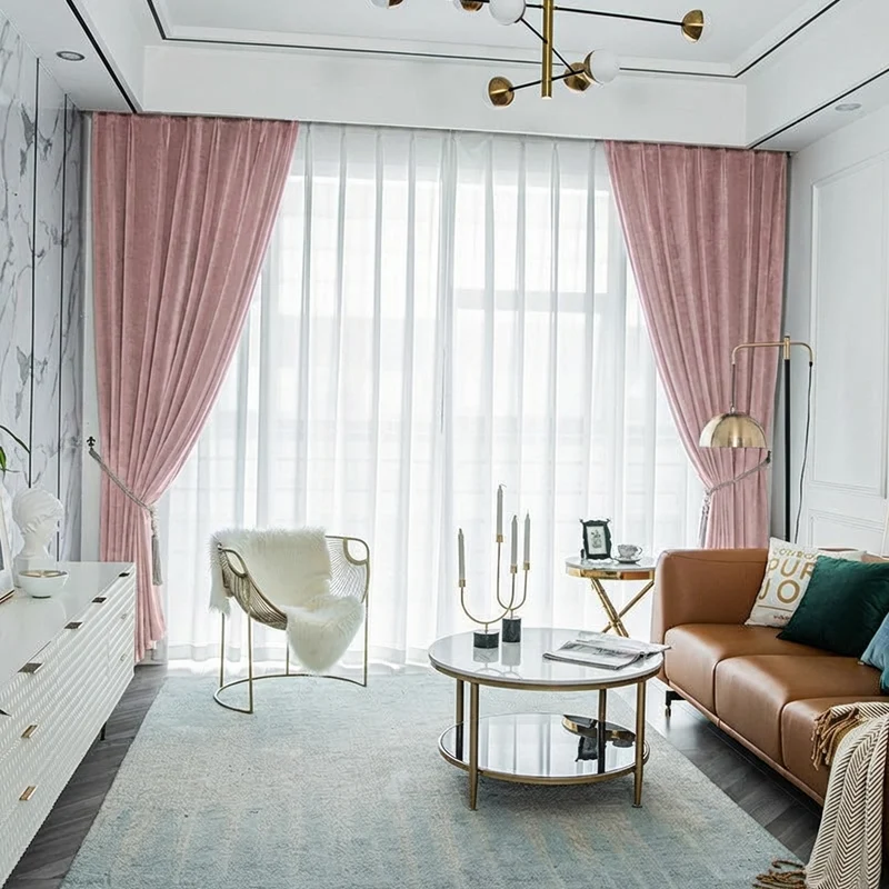 Rideau Occultant Velours Rose Poudré Chambre