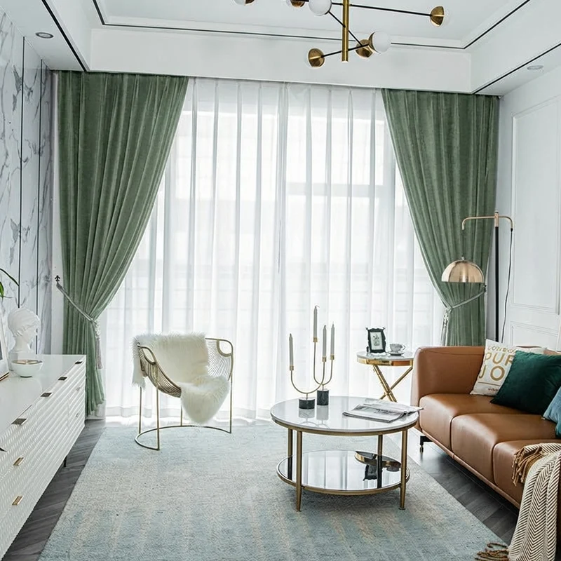 Rideau Occultant Velours Vert Sapin Salon