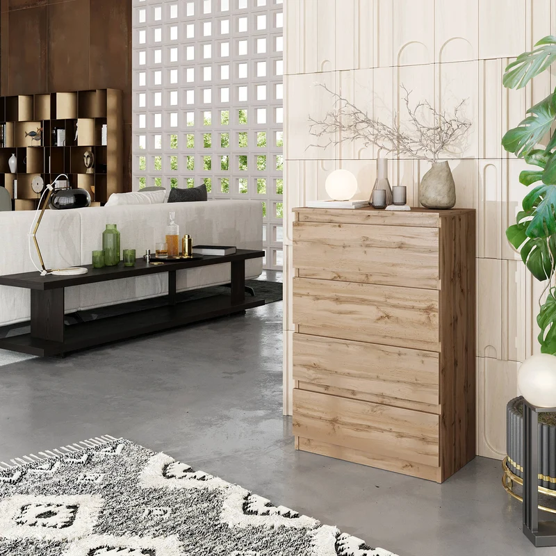 GABRIEL - Kommode / Sideboard mit 4 Schubladen - Wotan Eiche H92cm B60cm T33cm