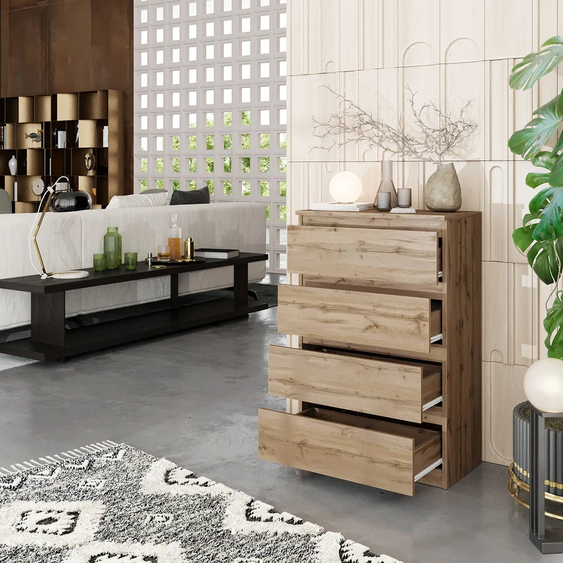 GABRIEL - Kommode / Sideboard mit 4 Schubladen - Wotan Eiche H92cm B60cm T33cm