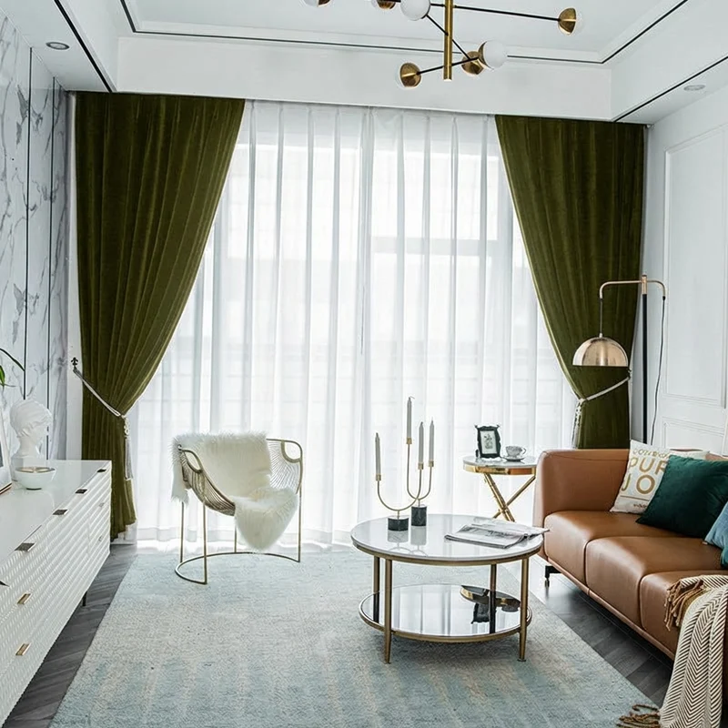 Rideau Occultant Velours Vert Olive Salon