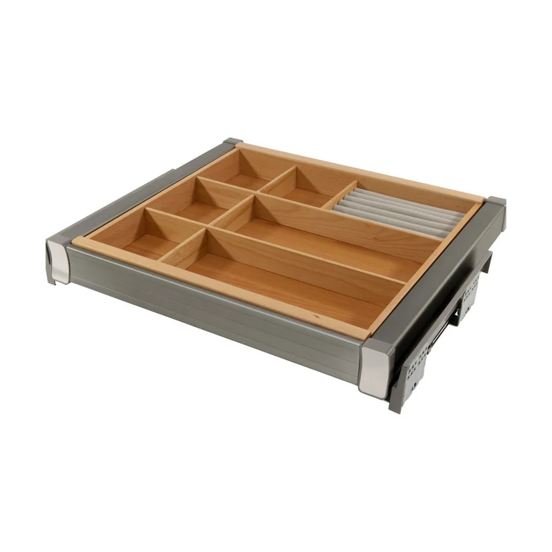Ausziehbares Multifunktionsregal für 80cm Schrank Soft-Close - Aluminium/Holz - Grau
