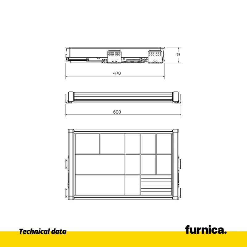Ausziehbares Multifunktionsregal für 60cm Schrank Soft-Close - Aluminium/Holz - Grau