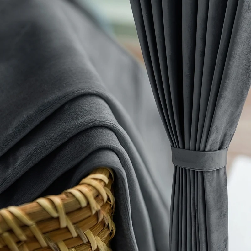 Rideau Occultant Velours Gris Anthracite Salon