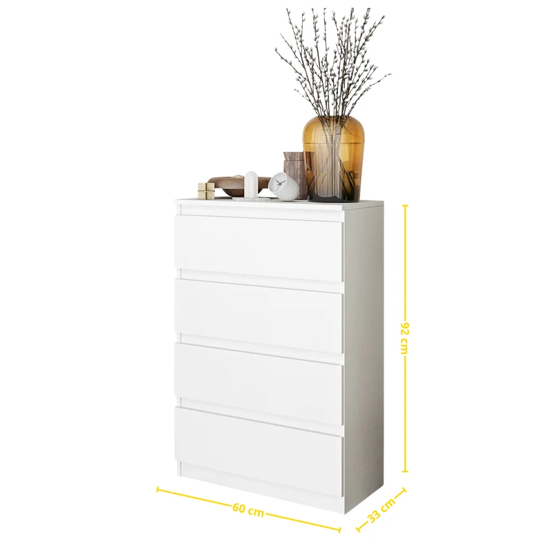 GABRIEL - Kommode / Sideboard mit 4 Schubladen - Weiß Matt H92cm B60cm T33cm