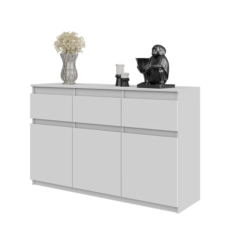 NOAH - Kommode / Sideboard mit 3 Schubladen und 3 Türen - Weiß Matt H75cm B120cm T35cm