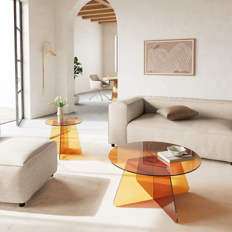 Runder Couchtisch für das Wohnzimmer mit einem Durchmesser von 80 cm im modernen Stil | Aria Glass