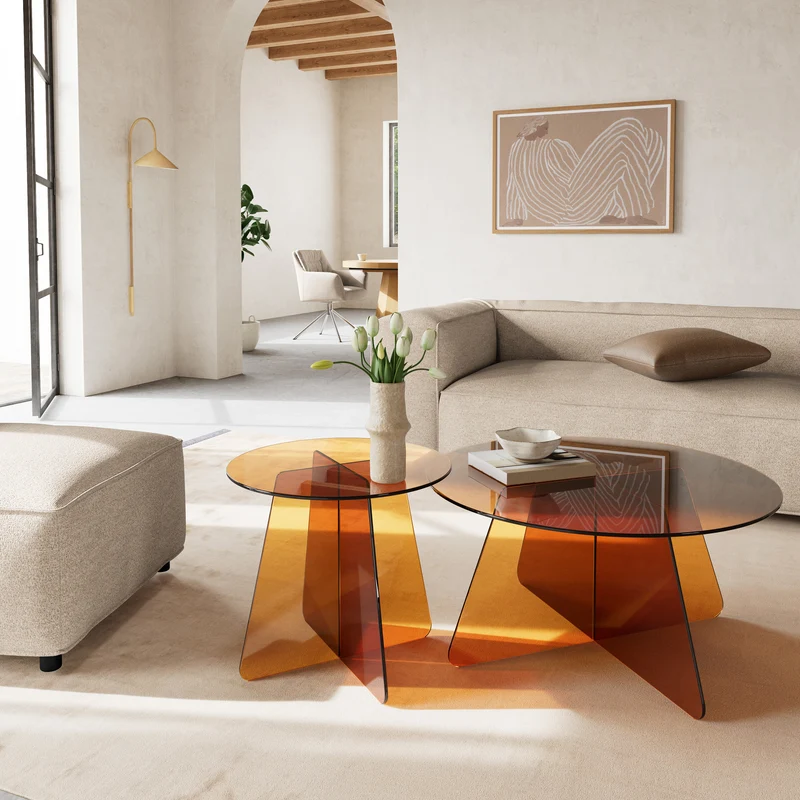 Runder Couchtisch für das Wohnzimmer mit einem Durchmesser von 80 cm im modernen Stil | Aria Glass