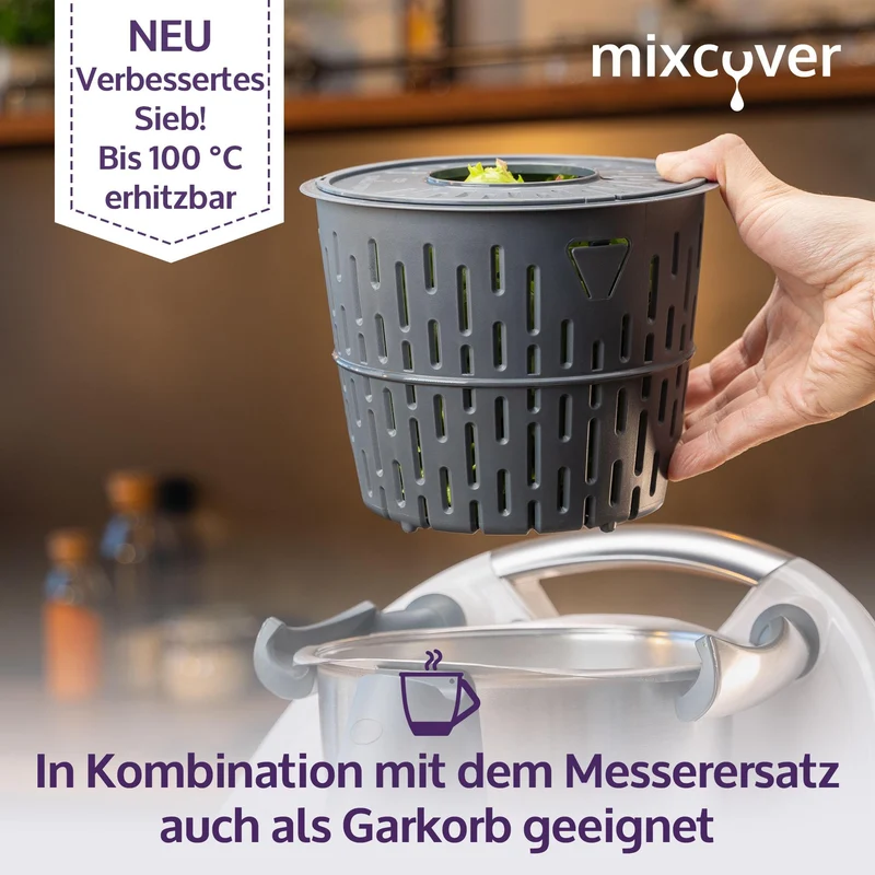 mixcover Salatschleuder kompatibel mit Thermomix TM7 TM6 TM5 waschen, trocknen von Salat, Salattrockner - auch zum Kochen