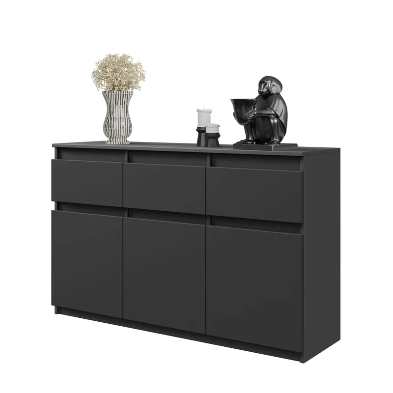 NOAH - Kommode / Sideboard mit 3 Schubladen und 3 Türen - Anthrazit Grau H75cm B120cm T35cm