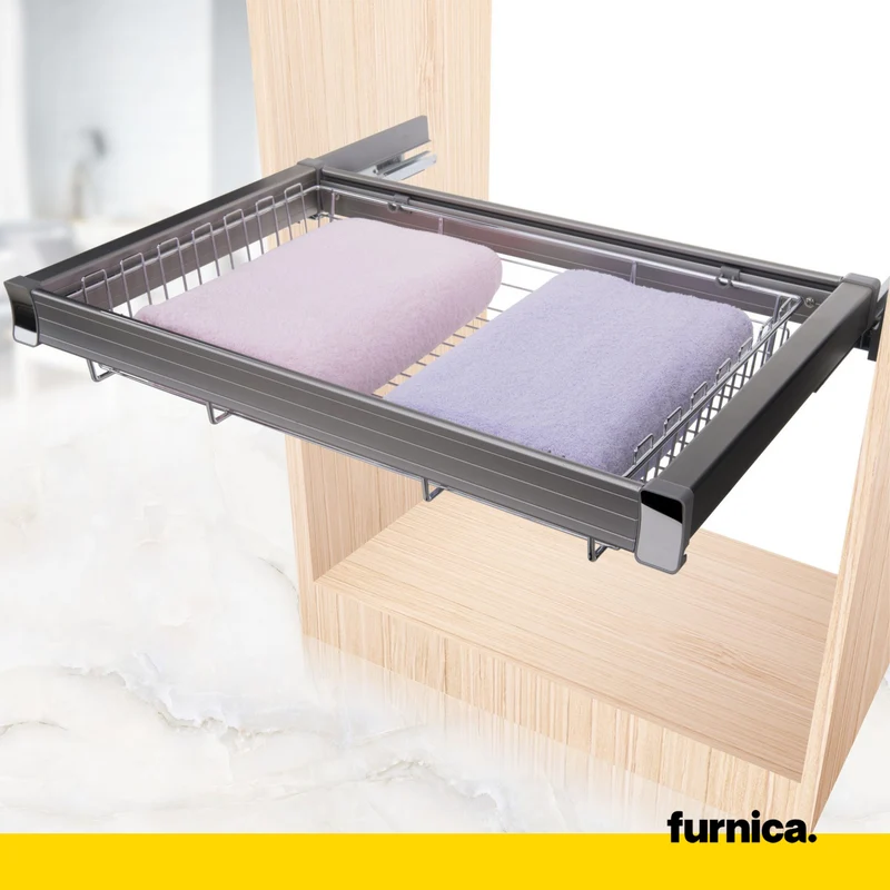Ausziehbare Aufbewahrungskörbe für 60-cm-Schrank Soft-Close - Einzelner Fachboden - Chrom