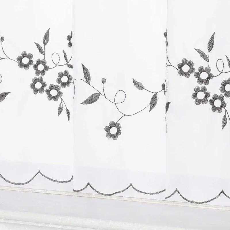 Scheibengardine Café mit Blüten-Stickerei
