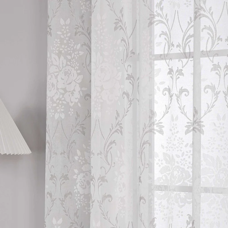 Gardine mit Blumenmuster, einfarbig leicht halbtransparent