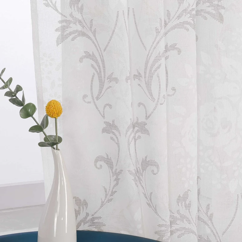 Gardine mit Blumenmuster, einfarbig leicht halbtransparent
