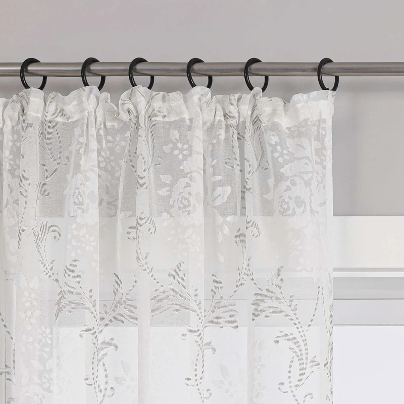 Gardine mit Blumenmuster, einfarbig leicht halbtransparent