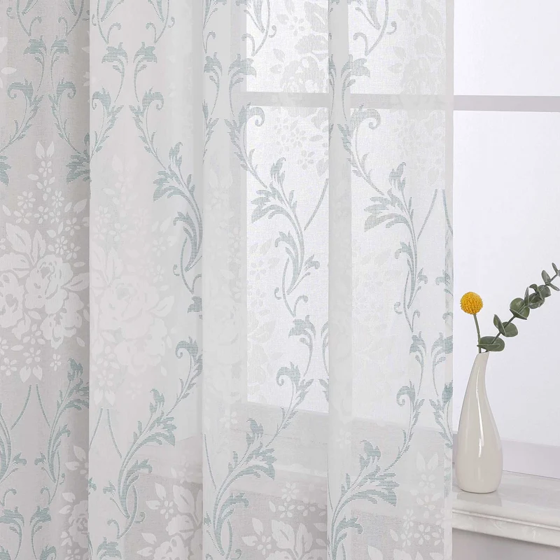 Gardine mit Blumenmuster, einfarbig leicht halbtransparent