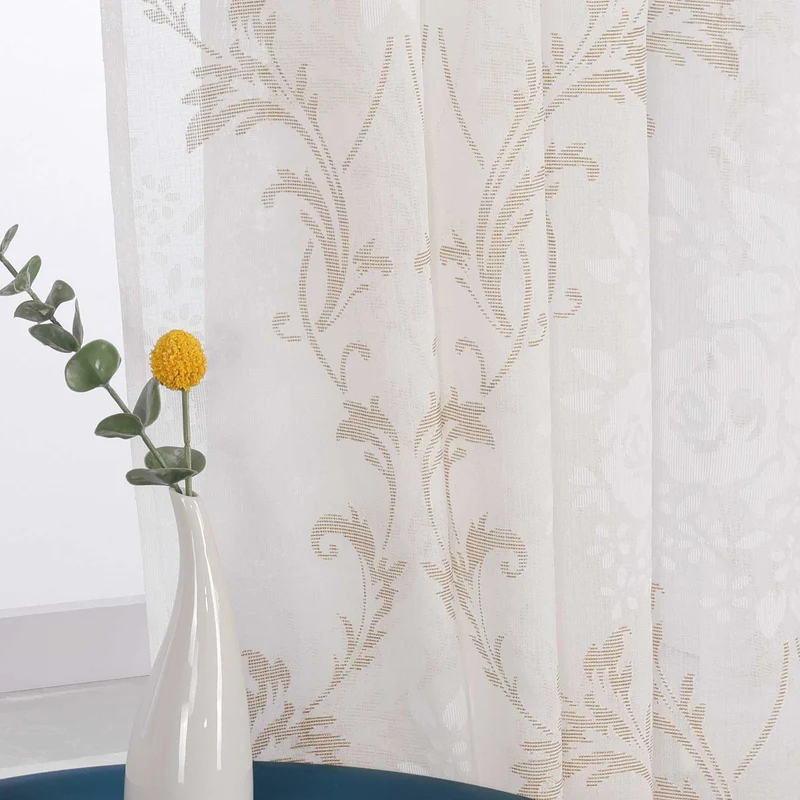 Gardine mit Blumenmuster, einfarbig leicht halbtransparent