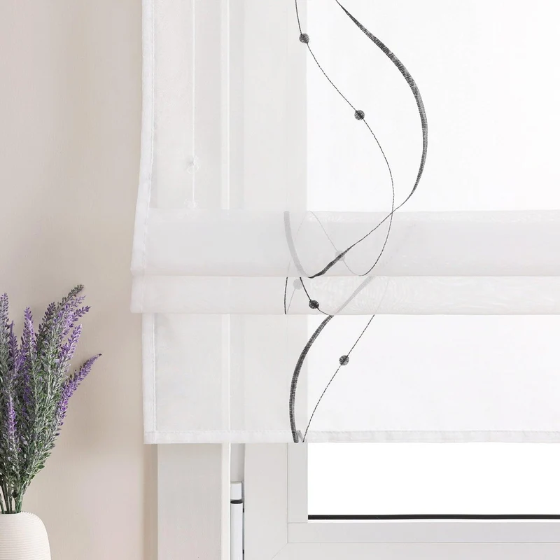 Rollo mit Klettband Raffgardinen Voile mit Wellenperlenmuster Stickerei 1 Stück