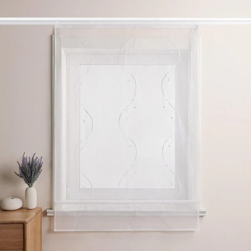 Rollo mit Klettband Raffgardinen Voile mit Wellenperlenmuster Stickerei 1 Stück