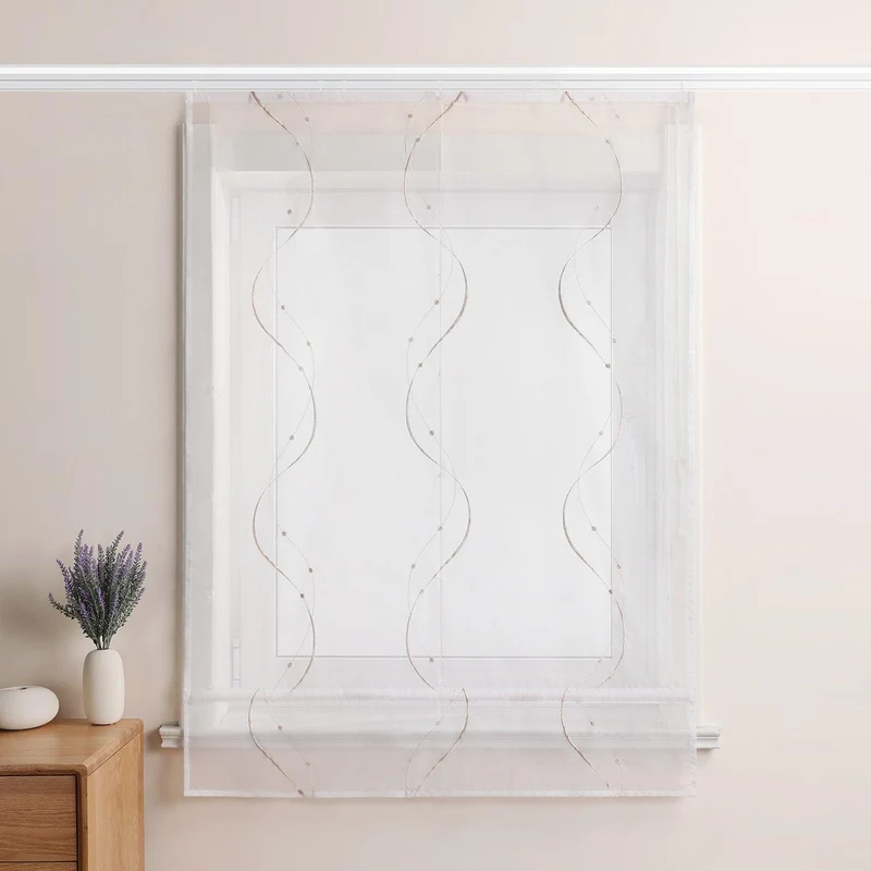 Rollo mit Klettband Raffgardinen Voile mit Wellenperlenmuster Stickerei 1 Stück