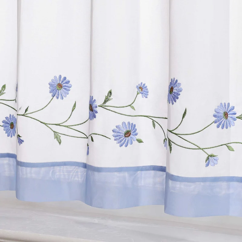 Scheibengardinen Landhausstil Transparent mit kleiner Gänseblümchen-Stickerei