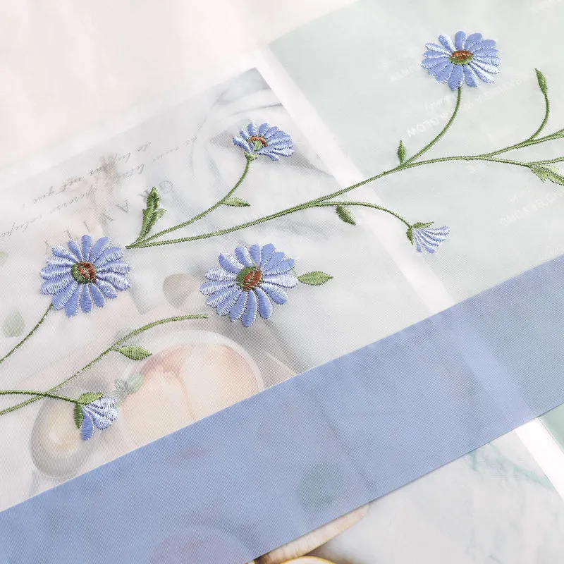 Scheibengardinen Landhausstil Transparent mit kleiner Gänseblümchen-Stickerei