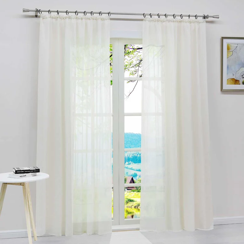 Gardine 2er Set Voile Gardinen mit Streifen Transparent 2 Stück
