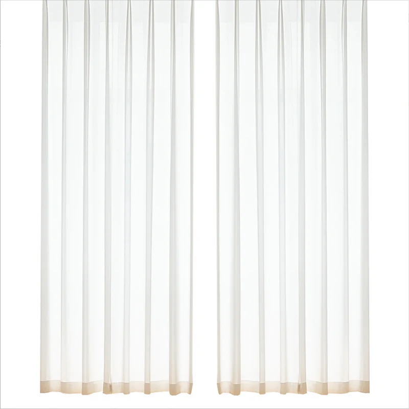 Voilage blanc uni ultra léger liseré beige salon chambre