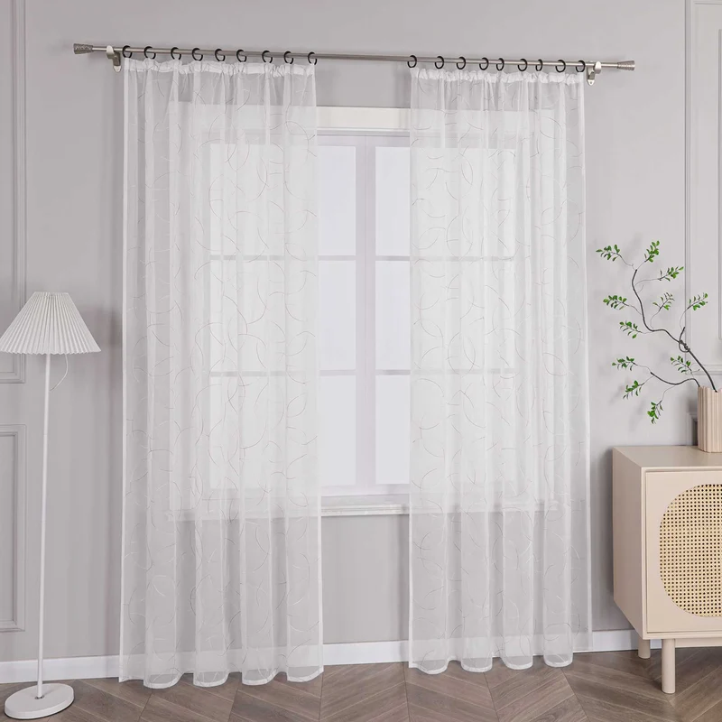 Gardine mit Kräuselband Voile Gardine mit Kreismuster Bestickt 1 Stück