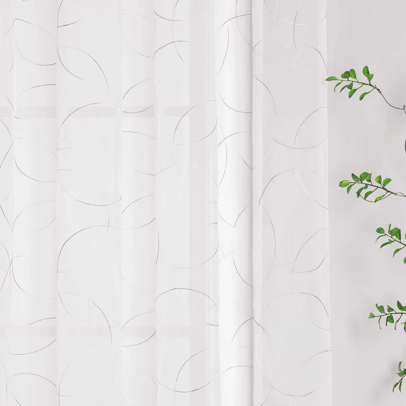 Gardine mit Kräuselband Voile Gardine mit Kreismuster Bestickt 1 Stück